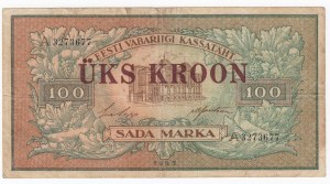 Estonia 1 Kroon on 100 Marka 1923 (ND 1928)