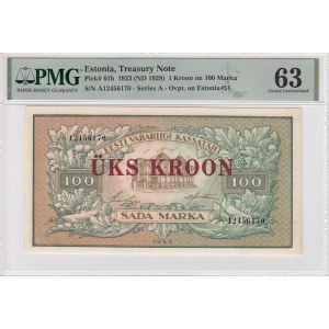 Estonia 1 Kroon on 100 Marka 1923 (ND 1928) - PMG 63 Choice Uncirculated