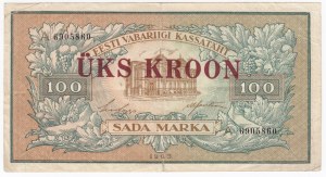 Estonia 1 Kroon overprint on 100 Marka 1923 (1928)