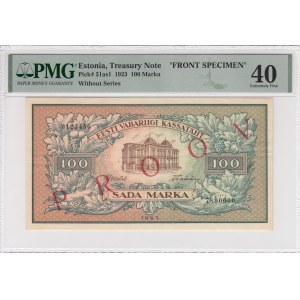 Estonia 100 Marka 1923 - FRONT SPECIMEN - PMG 40 Extremely Fine