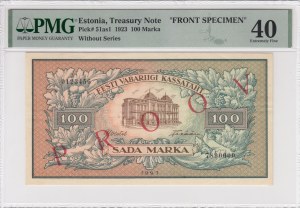 Estonia 100 Marka 1923 - FRONT SPECIMEN - PMG 40 Extremely Fine