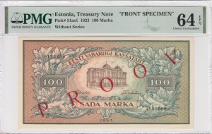 Estonia 100 Marka 1923 - FRONT SPECIMEN - PMG 64 EPQ Choice Uncirculated