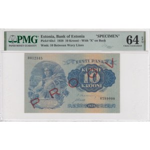 Estonia 10 Krooni 1928 - SPECIMEN - PMG 64 EPQ Choice Uncirculated