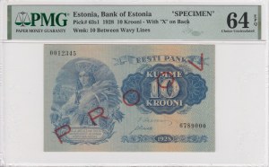 Estonia 10 Krooni 1928 - SPECIMEN - PMG 64 EPQ Choice Uncirculated