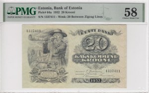 Estonia 20 Krooni 1932 - PMG 58 Choice About Unc