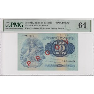 Estonia (Bank of Estonia) 10 Krooni 1937 - SPECIMEN - PMG 64 Choice Uncirculated