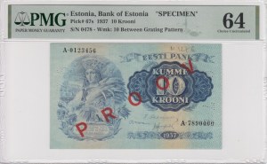 Estonia (Bank of Estonia) 10 Krooni 1937 - SPECIMEN - PMG 64 Choice Uncirculated