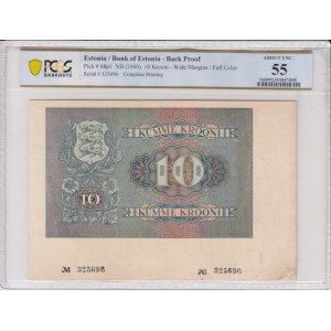 Estonia 10 Krooni ND (1940) - Back Proof - PCGS 55 ABOUT UNC