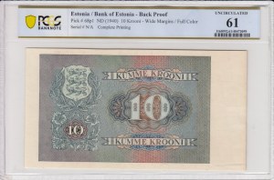 Estonia 10 Krooni ND (1940) - Back Proof - PCGS 61 UNCIRCULATED
