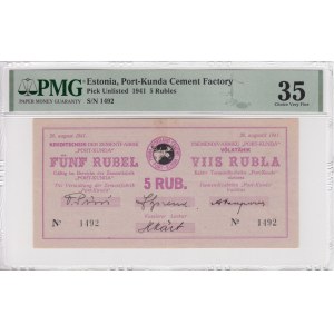 Estonia (German occupation) 5 Roubles 1941 - Port-Kunda Cement Factory - PMG 35 Choice Very Fine