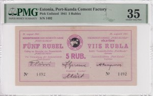 Estonia (German occupation) 5 Roubles 1941 - Port-Kunda Cement Factory - PMG 35 Choice Very Fine