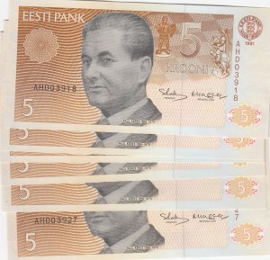 Estonia 5 Krooni 1991 (10) Sequential #