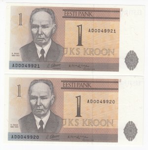 Estonia 1 Kroon 1992 - Consecutive numbers (2)