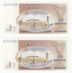Estonia 1 Kroon 1992 - Consecutive numbers (2)