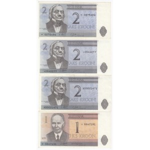 Estonia 2 Krooni 1992 & 1 Kroon 1992 - 3 x Replacements (4)