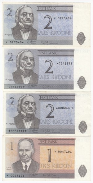 Estonia 2 Krooni 1992 & 1 Kroon 1992 - 3 x Replacements (4)
