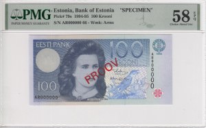 Estonia 100 Krooni 1994-95 - SPECIMEN - PMG 58 EPQ Choice About Unc