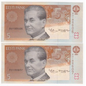 Estonia 5 Krooni 1994 - Consecutive numbers (2)
