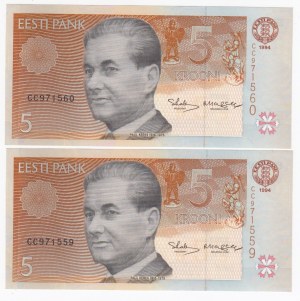 Estonia 5 Krooni 1994 - Consecutive numbers (2)
