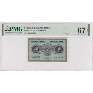 Finland (Finlands Bank) 50 Penniä 1918 - PMG 67 EPQ Superb Gem Unc