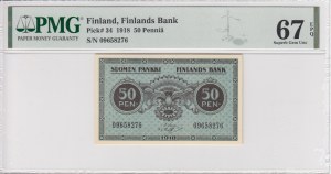 Finland (Finlands Bank) 50 Penniä 1918 - PMG 67 EPQ Superb Gem Unc