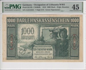 Germany (Occupation of Lithuania WWI, Kowno) 1000 Mark 1918 - PMG 45 Choice Extremely Fine