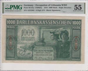 Germany (Occupation of Lithuania WWI, Kowno) 1000 Mark 1918 - PMG 55 About Uncirculated