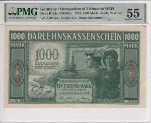 Germany (Occupation of Lithuania WWI, Kowno) 1000 Mark 1918 - PMG 55 About Uncirculated