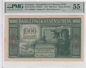 Germany (Occupation of Lithuania WWI, Kowno) 1000 Mark 1918 - PMG 55 About Uncirculated