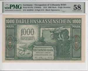 Germany (Occupation of Lithuania WWI, Kowno) 1000 Mark 1918 - PMG 58 Choice About Unc