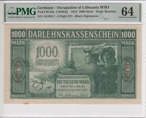 Germany (Occupation of Lithuania WWI, Kowno) 1000 Mark 1918 - PMG 64 Choice Uncirculated