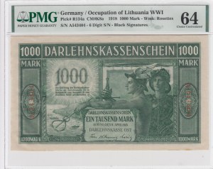 Germany (Occupation of Lithuania WWI, Kowno) 1000 Mark 1918 - PMG 64 Choice Uncirculated
