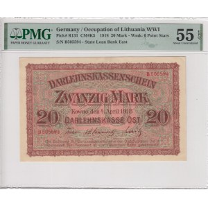 Germany (Occupation of Lithuania WWI, Kowno) 20 Mark 1918 - PMG 55 EPQ About Uncirculated
