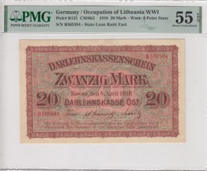 Germany (Occupation of Lithuania WWI, Kowno) 20 Mark 1918 - PMG 55 EPQ About Uncirculated
