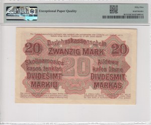 Germany (Occupation of Lithuania WWI, Kowno) 20 Mark 1918 - PMG 55 EPQ About Uncirculated