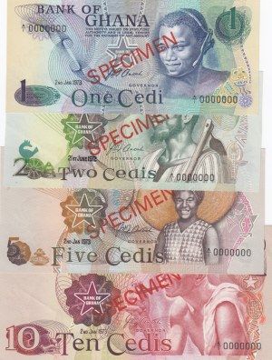 Ghana 1,2,5,10 Cedis 1972-73 (4) Specimens