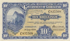 Gibraltar 10 Shillings 1954