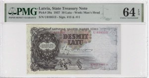Latvia (State Treasury Note) 10 Latu 1937 - PMG 64 EPQ Choice Uncirculated