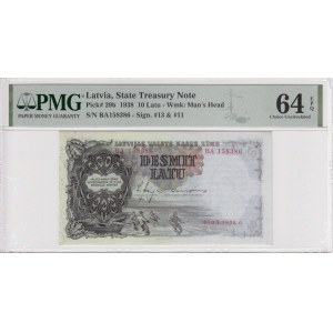 Latvia (State Treasury Note) 10 Latu 1938 - PMG 64 EPQ Choice Uncirculated