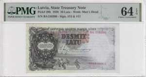 Latvia (State Treasury Note) 10 Latu 1938 - PMG 64 EPQ Choice Uncirculated