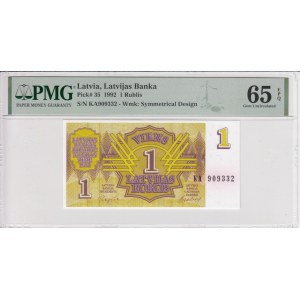 Latvia (Latvijas Banka) 1 Rublis 1992 - PMG 65 EPQ Gem Uncirculated