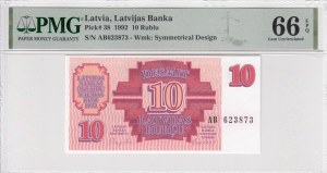 Latvia (Latvijas Banka) 10 Rublu 1992 - PMG 66 EPQ Gem Uncirculated