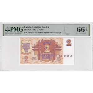 Latvia (Latvijas Banka) 2 Rubli 1992 - PMG 66 EPQ Gem Uncirculated