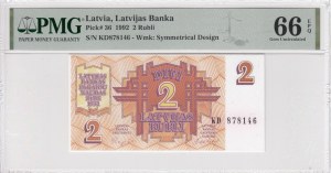 Latvia (Latvijas Banka) 2 Rubli 1992 - PMG 66 EPQ Gem Uncirculated