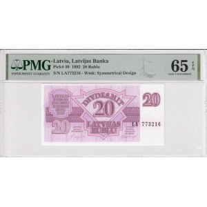 Latvia (Latvijas Banka) 20 Rublu 1992 - PMG 65 EPQ Gem Uncirculated