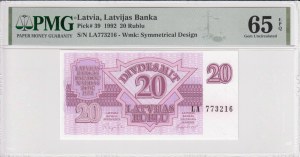 Latvia (Latvijas Banka) 20 Rublu 1992 - PMG 65 EPQ Gem Uncirculated