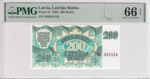 Latvia (Latvijas Banka) 200 Rublu 1992 - PMG 66 EPQ Gem Uncirculated