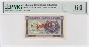 Lebanon 5 Piastres 1942 - PMG 64 Choice Uncirculated