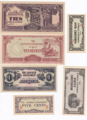 Group of Banknotes: Malaya (Japanese Government), Burma, Netherland Indies (Japanese occupation), Philippines (Japanese