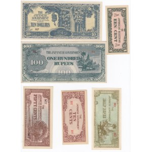 Group of Banknotes: Malaya (Japanese Government), Burma, Netherland Indies (Japanese occupation), Philippines (Japanese